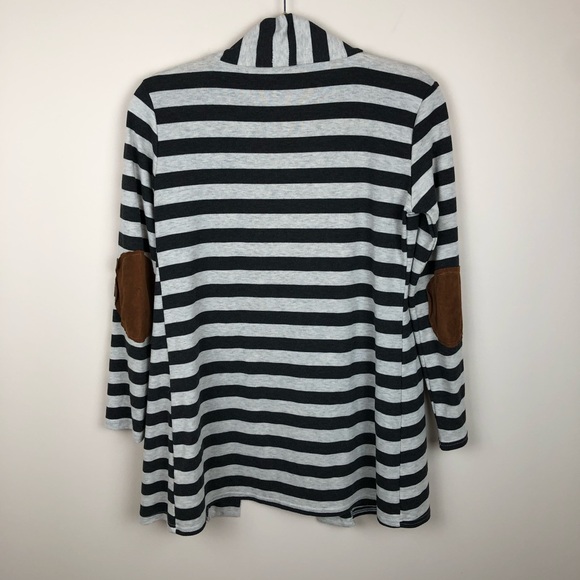 0728 / Boutique Brand - Striped Cardigan with Elbow Patch Detail - Picture 5 of 5